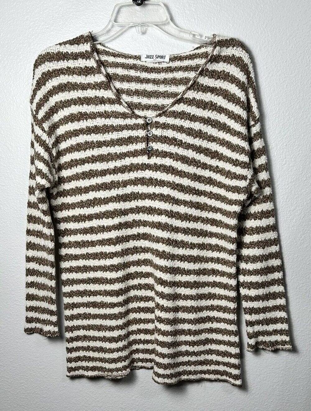 Vintage Jazz Sport Multicolor Sweater Long Sleeve Pullover Buttons Size L/XL